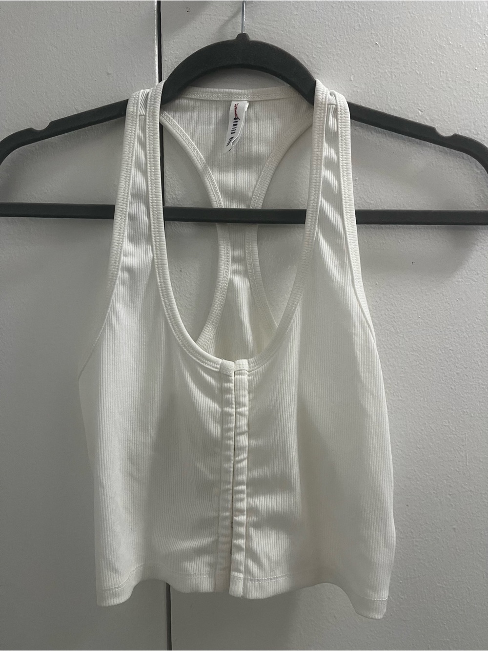Ribbed Racerback hook front Tank Crop Top - White